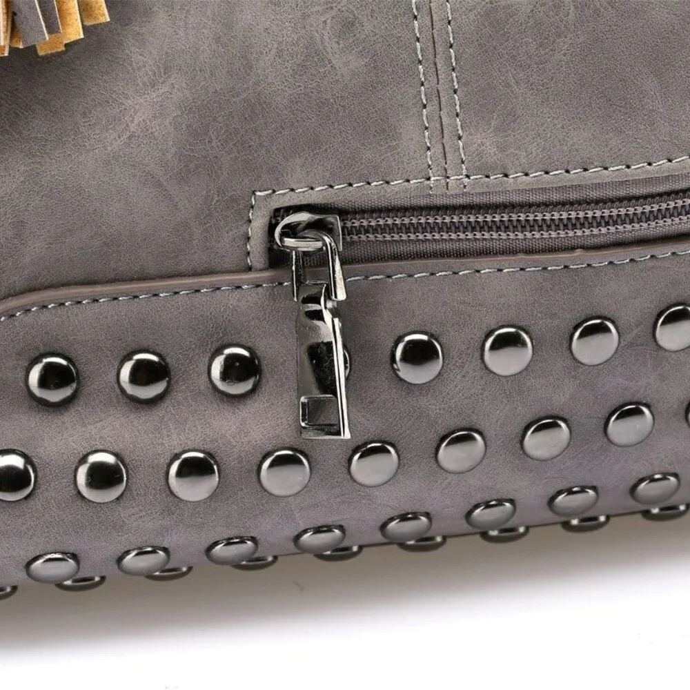 Source Unknown Gray Studded Tote with Tassel Accent